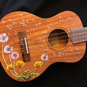 Hand-painted tenor, concert, soprano, or baritone: Dandelion Delight design