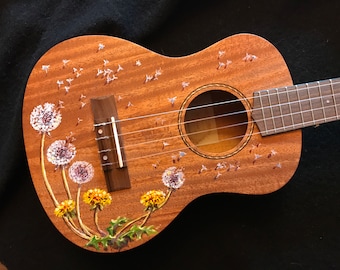 Hand-painted tenor, concert, soprano, or baritone: Dandelion Delight design