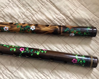 Bamboo Flute - Flowering Vine design, flute made in New England