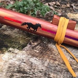 Native-American Style Cedar Flute - Sunrise Running Horse design