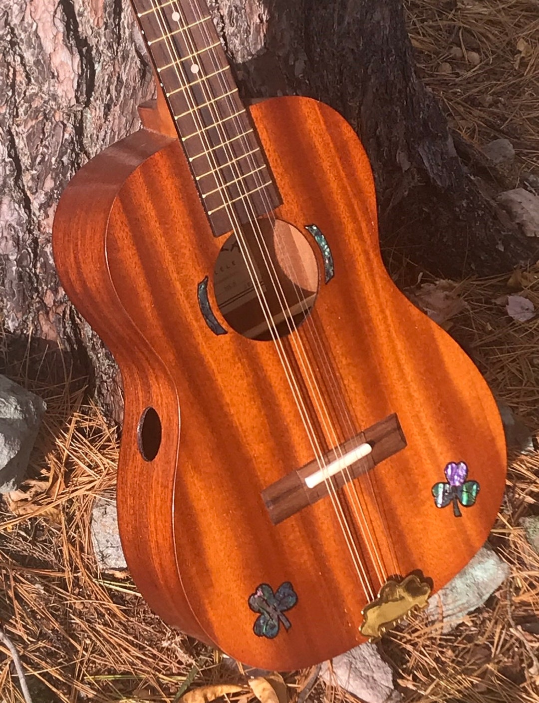 Irish Bouzoukilele compact Threecourse Gold Hardware Shamrock Design