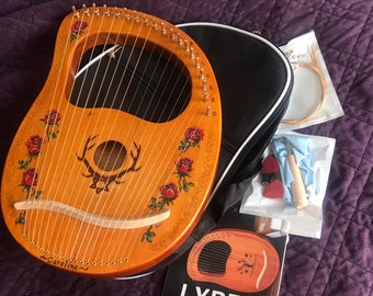 Hand-decorated Lyre Harp - 16-string, Red Rose Design - Etsy