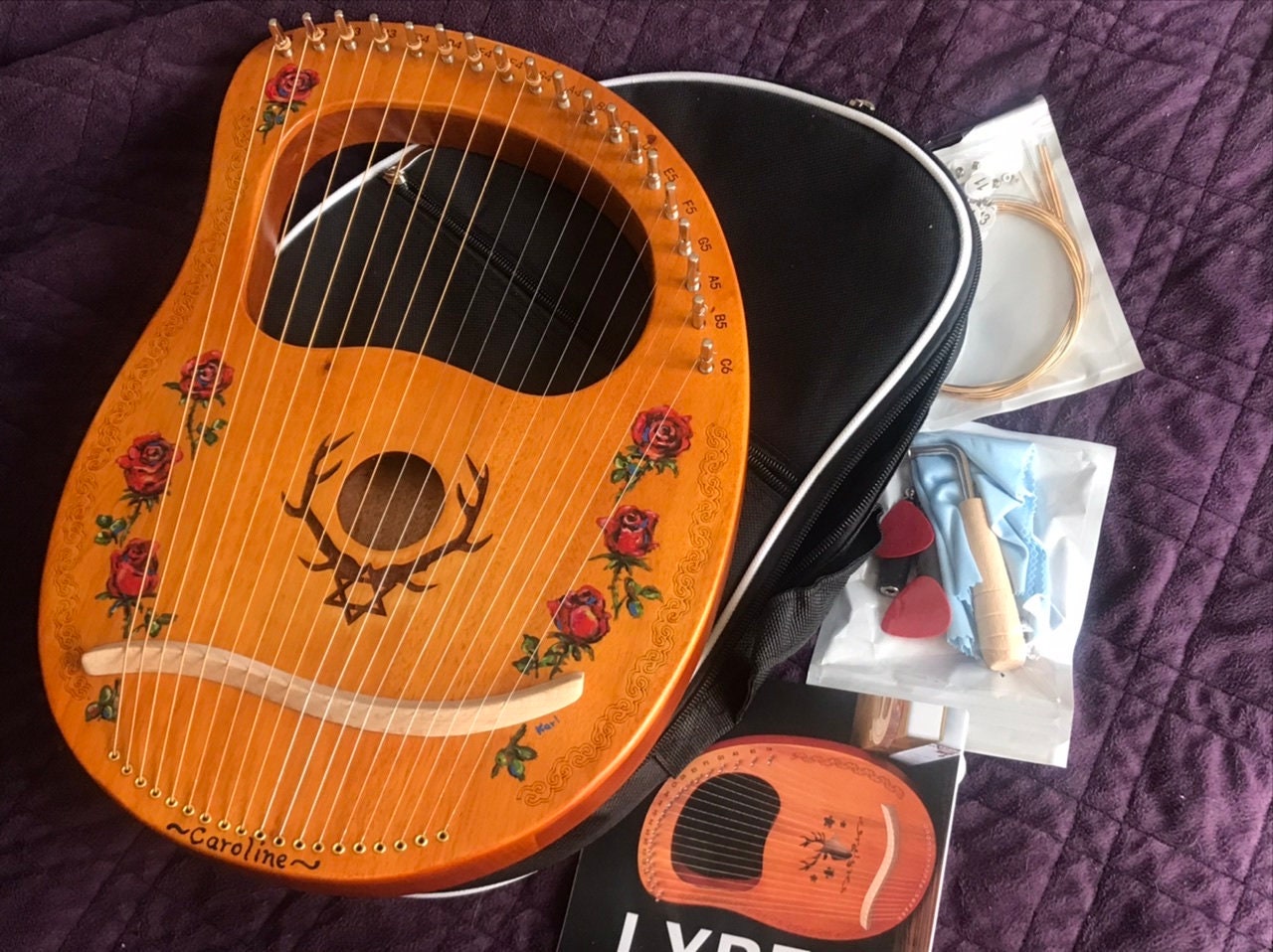Hand-decorated Lyre Harp - 16-string, Red Rose Design - Etsy