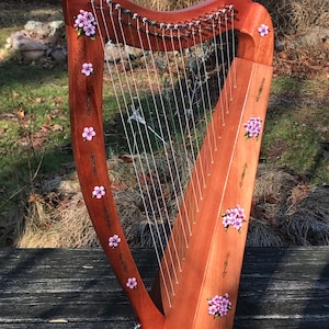 Harp - Hand-decorated Celtic (Irish) - 19 string, Cherry ( Sakura ) Blossom Design
