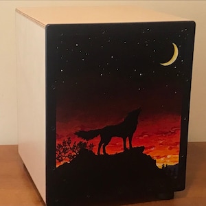 Cajon, birch wood: Sunset Wolf design