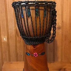 Djembe, mahogany: Hibiscus and Abalone Design