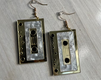 Cassette Tape Earrings, Gold