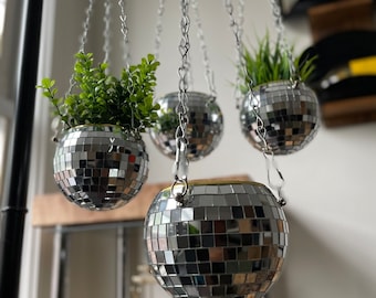 Disco ball hanging planter, mini disco ball planter