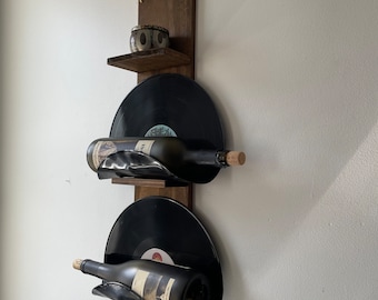 Vinyl record wine rack, vinyl record bottle holder, wall mounted wine rack, vinyl wine rack, upcycled art, wine rack, bottle holder