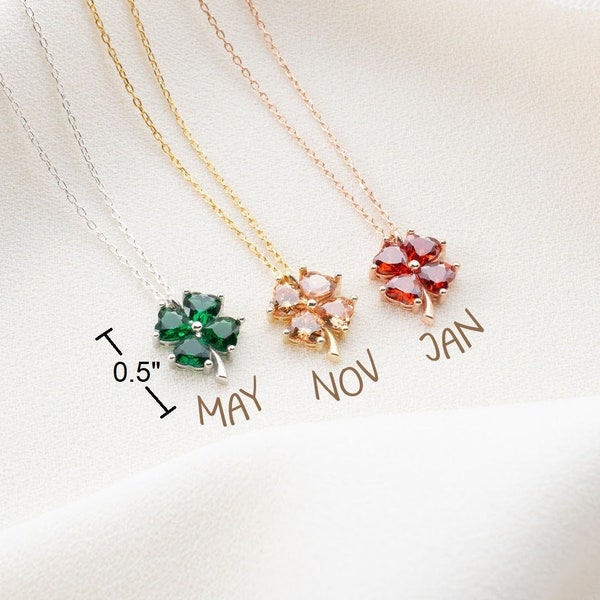 Birthstone Clover Necklace Gold, Silver Four Leaf Clover Necklace, December Birthstone Four-Leaf Clover, May Clover Necklace, Gift for her