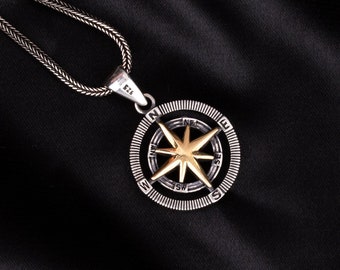 Silver Compass Necklace for women, compass pendant for men, Compass North Star Necklace, compass jewelry, Nautical necklaces women,