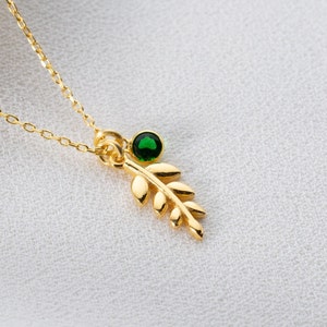Olive Branch Necklace with birthstone Olive Necklace Olive Leaf Charm Necklace Mother&#39;s Day Gift Christmas Gift Peace Symbol Necklace