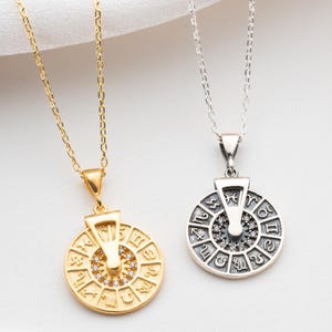 Collier calendrier horoscope rotatif en argent, pendentif fidget thème astrologique, breloque symboles du zodiaque carte de naissance, roue du zodiaque astrologique