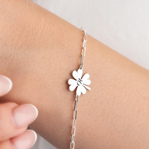 Four Leaf Clover Bracelet Four Leaf Clover Initial Bracelet Shamrock Lucky Charm Bracelet Irish Luck Bracelet Heart Shape Leaves Anklet