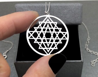 Sacred Geometry Necklace 925 Sterling Silver Sri Yantra Necklace Necklace,Sri Yantra Silver Pendant