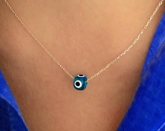 Evil Eye Necklace, Sterling Silver Evil Eye Necklace, Silver Protection Necklace, Evil Eye Necklace Beaded, gold evil eye necklace