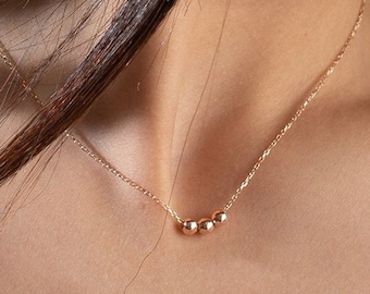 Collar de cuentas de plata, Collar de cuentas pequeñas mujeres, Collares de cuentas de oro, Collar de bolas, Collar de cuentas, Collar delicado de tres cuentas de oro