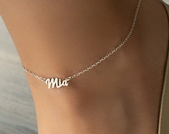 Hot Wife Anklet Personalized Name Anklet Custom Sterling Silver Ankle Bracelet Classic Nameplate Jewelry Adjustable Beach Summer Anklet