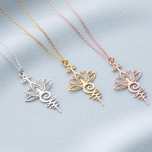 925 Silver Lotus Flower Yoga Necklace Gold Unalome Necklace Sacred Geometry Pendant Spiritual Symbol Jewelry Gift for Yoga Lover