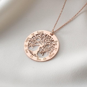Silver Tree of Life Necklace, Personalized Tree Of Life Necklace, Unique Mom Gift , Family Tree Jewelry, Custom Family Tree Gift