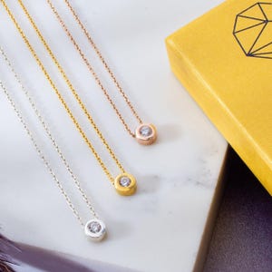 Round Bezel Necklace Diamond Solitaire Pendant Bezel CZ Necklace CZ Solitaire Charm Solitaire Diamond Necklace