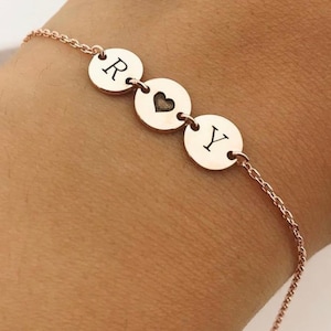 Letter Initial Bracelet, Letter Bracelet, Disc Bracelet, silver disc bracelet, 3 initial bracelet, Custom Bracelet, Silver Name Bracelet,