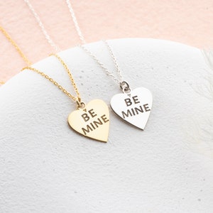 Silver Be Mine Necklace, Gold Heart Necklace, Mothers Day Necklace Gift, Mothers Day Jewelry Mom Gift, Be Mine Necklace for Mom