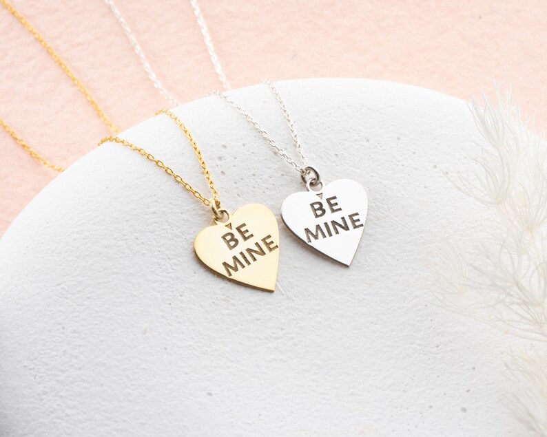 Silver Be Mine Necklace, Gold Heart Necklace, Mothers Day Necklace Gift, Mothers Day Jewelry Mom Gift, Be Mine Necklace for Mom