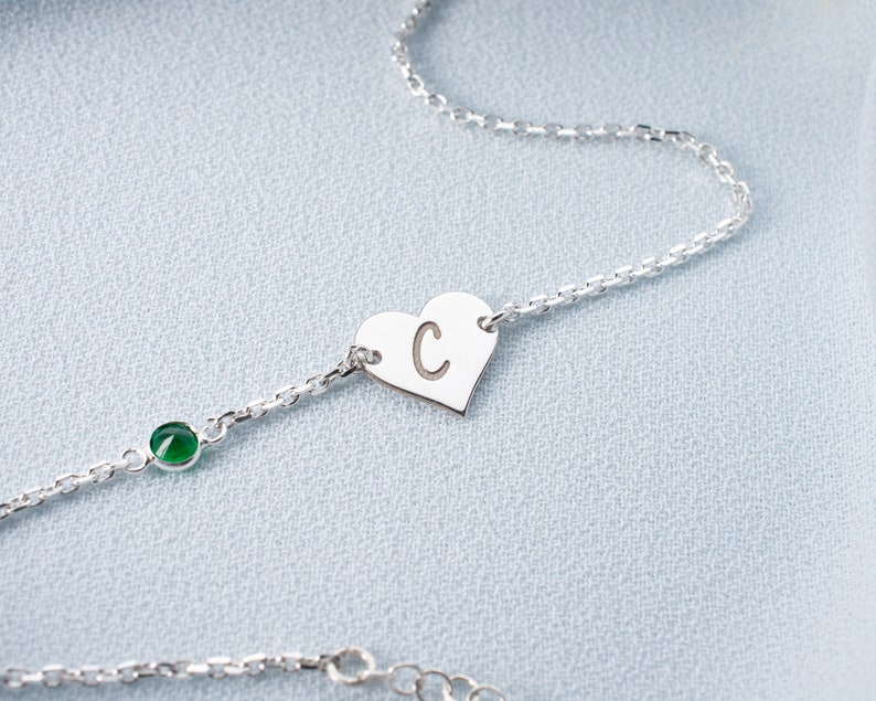 Birthstone Letter Bracelet Silver, Custom Letter Bracelet with Birthstone, Personalized Bracelet, Birthstone Initial bracelets for women image 6