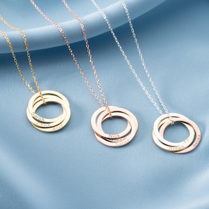 Multi Circle Name Necklace Custom Silver Russian Ring Necklace Eternity Pendant Kids Name Necklace For Grandma Interlocking Circle Pendants