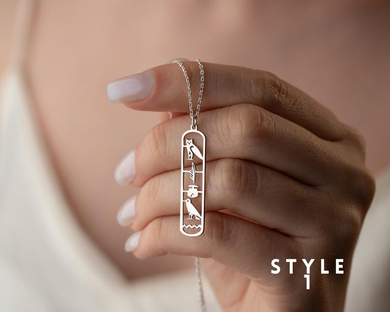 925 Silver Personalized Egyptian Hieroglyphic Name Necklace Egyptian Hieroglyphic Cartouche Name Pendant Ancient Egyptian Script Name Plate