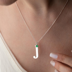 Colar com inicial de pedra de nascimento, colar com inicial personalizada com pedra de nascimento, pingente de letra dourada personalizado, joia com monograma personalizado, presente