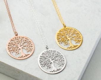 14K Solid Gold Tree of Life Necklace, Gold Family Tree Of Life Necklace, Gift for her, Personalized Jewelry, Handmade Jewelry