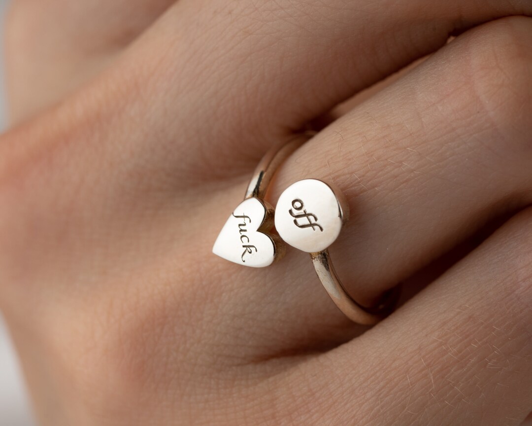 Bague "Fuck You" Rotative - Lot De 2 - Alliage Ajustable - Anneau D'humeur Drôle - Pour Hommes Et Femmes - 1,7 Cm
