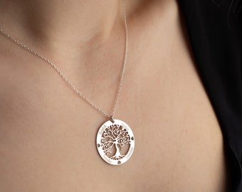 Personalized Tree Of Life Necklace With Kids Names, Multiple Name Family Necklace, Family Tree Jewelry, Custom Family Tree