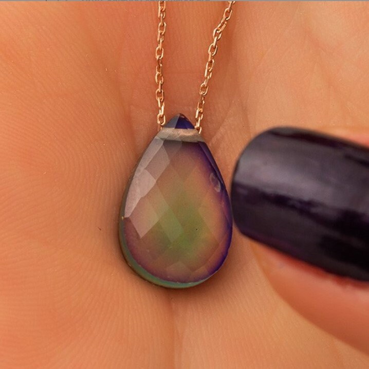 Silver Mood Necklace Changing Color Mood Stone Necklace Mood Etsy