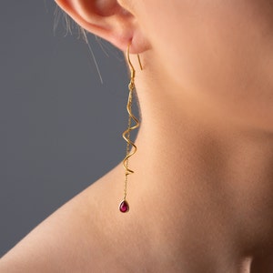 Silver Dangle and Drop Birthstone Earrings, 14K Gold Dangle Birthstone earrings, Minimalistic Long Earrings, Birthstone Dangle Earrings