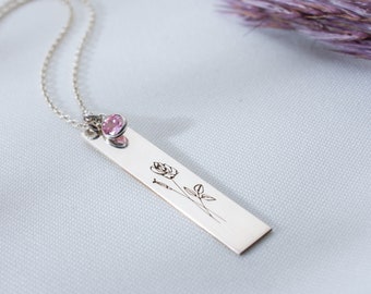 Personalized Birth Flower Necklace, Birth Month Flower Necklace, Poppy Necklace, Birth month flower, Birth necklace, Dainty flower