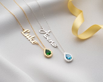 Birthstone Necklace with Name, May Birthstone Name Necklace, Name necklace with birthstone, Birthstone jewelry, December Birthstone Necklace