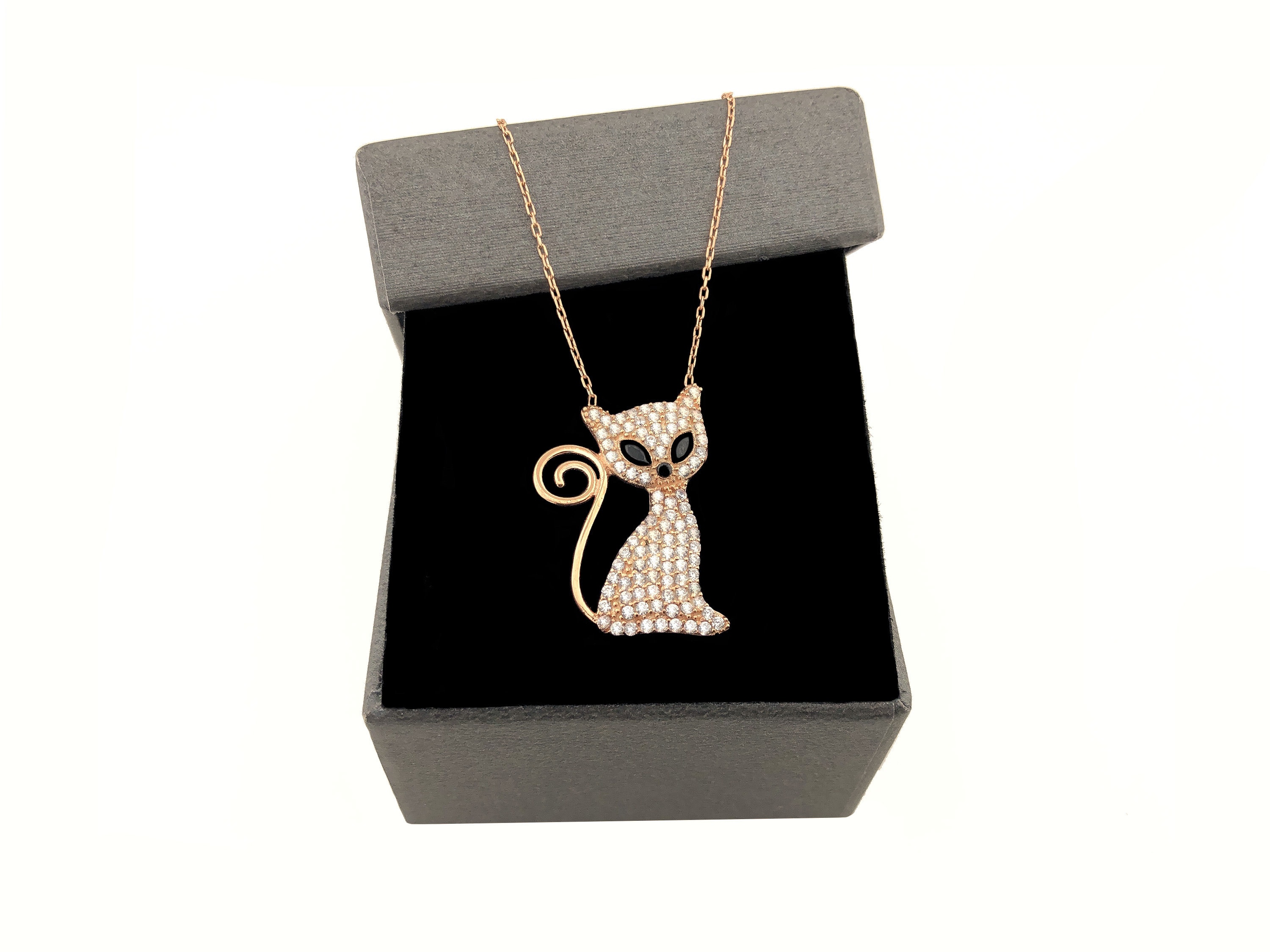 Cat Necklace Moon Cat Necklace Cat Charm Necklace Cat and Etsy