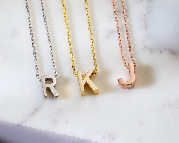 Tiny Letter Necklace Silver Solid Silver Letter Necklace Silver