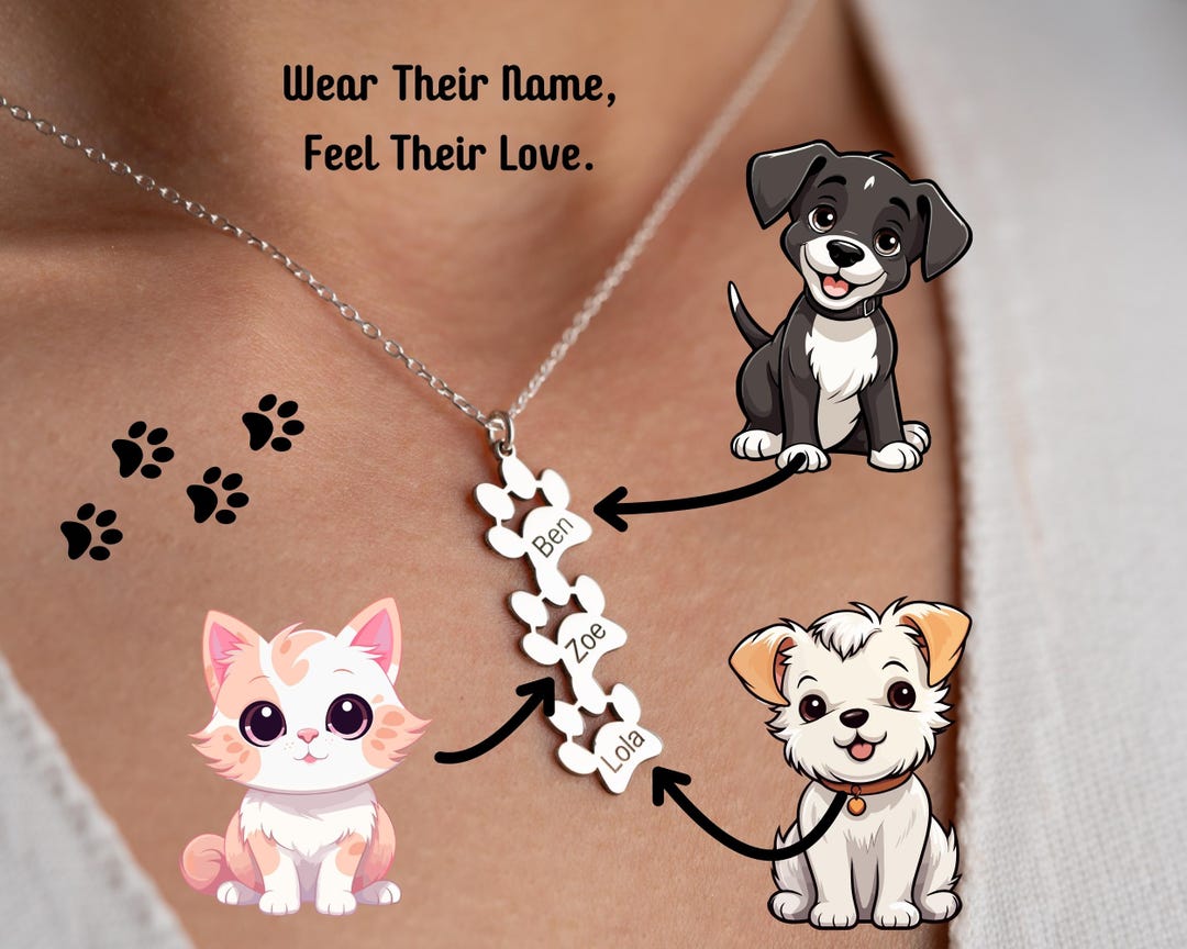 Personalized Paw Print Name Necklace: Sterling Silver Pet Memorial ...