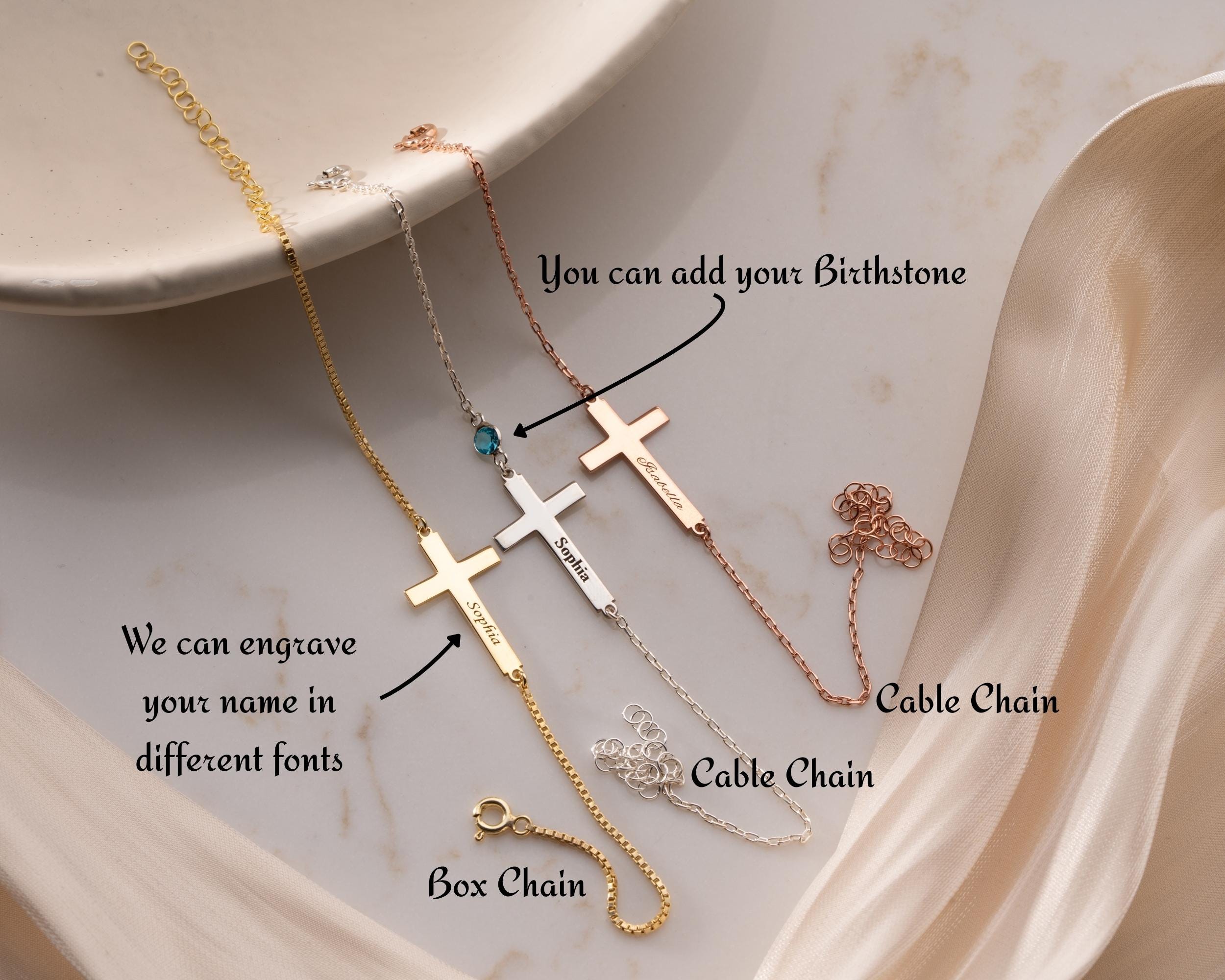 Sideways Cross Bracelet Personalized Cross Bracelet with Name & Birthstone Custom Bible Verse Jewelry  Adjustable Cross Mom Bracelet