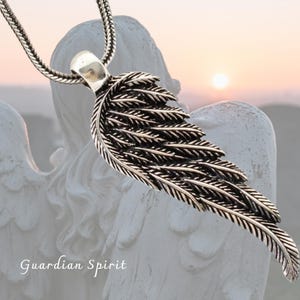 925 Sterling Silver Guardian Angel Wing Men&#39;s Angel Wing Necklace Oxidized Silver Angel Wing Pendant for Men Necklace Feather Wing Necklace