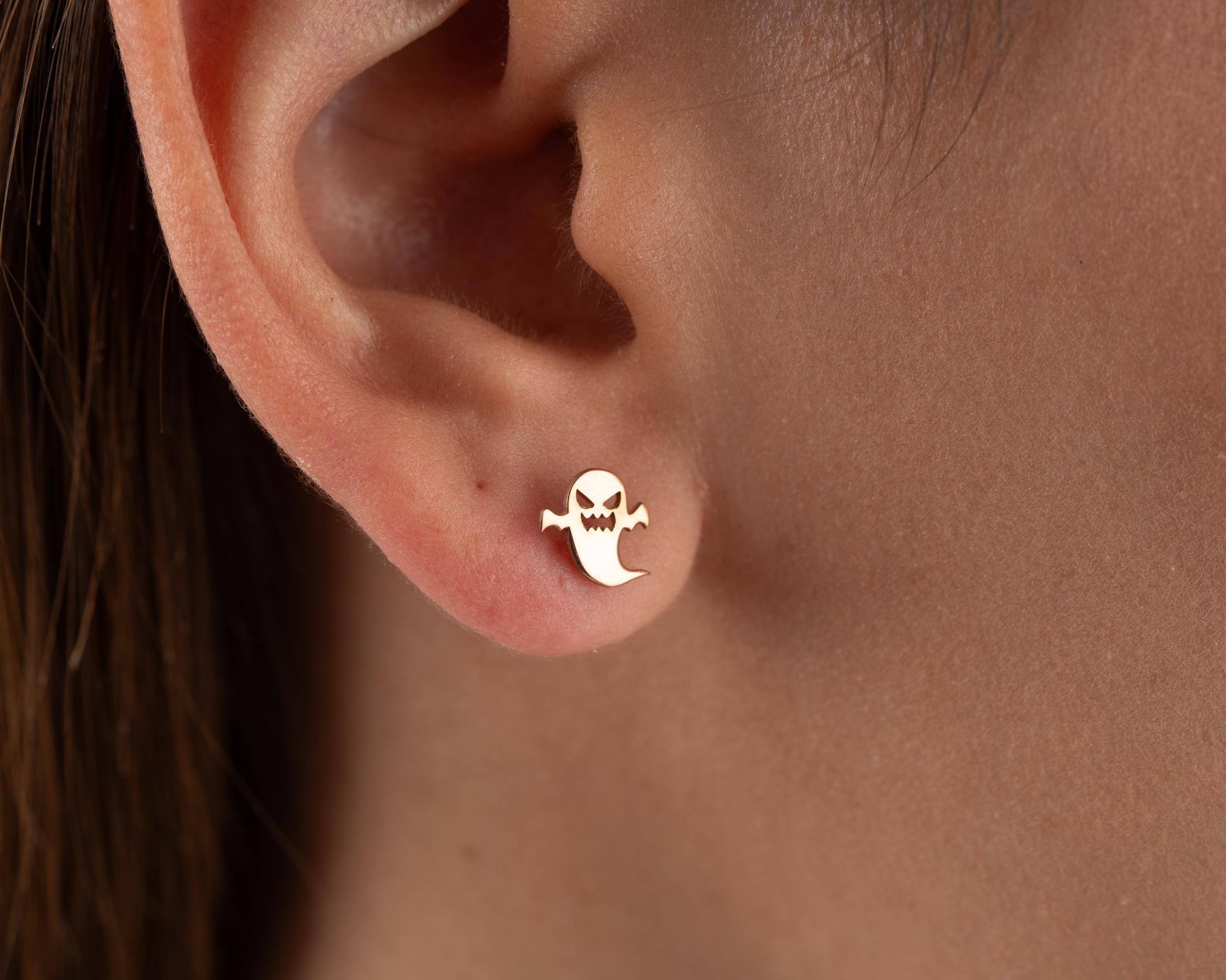 Sterling Silver Ghost & Pumpkin Stud Earrings: Halloween Jewelry