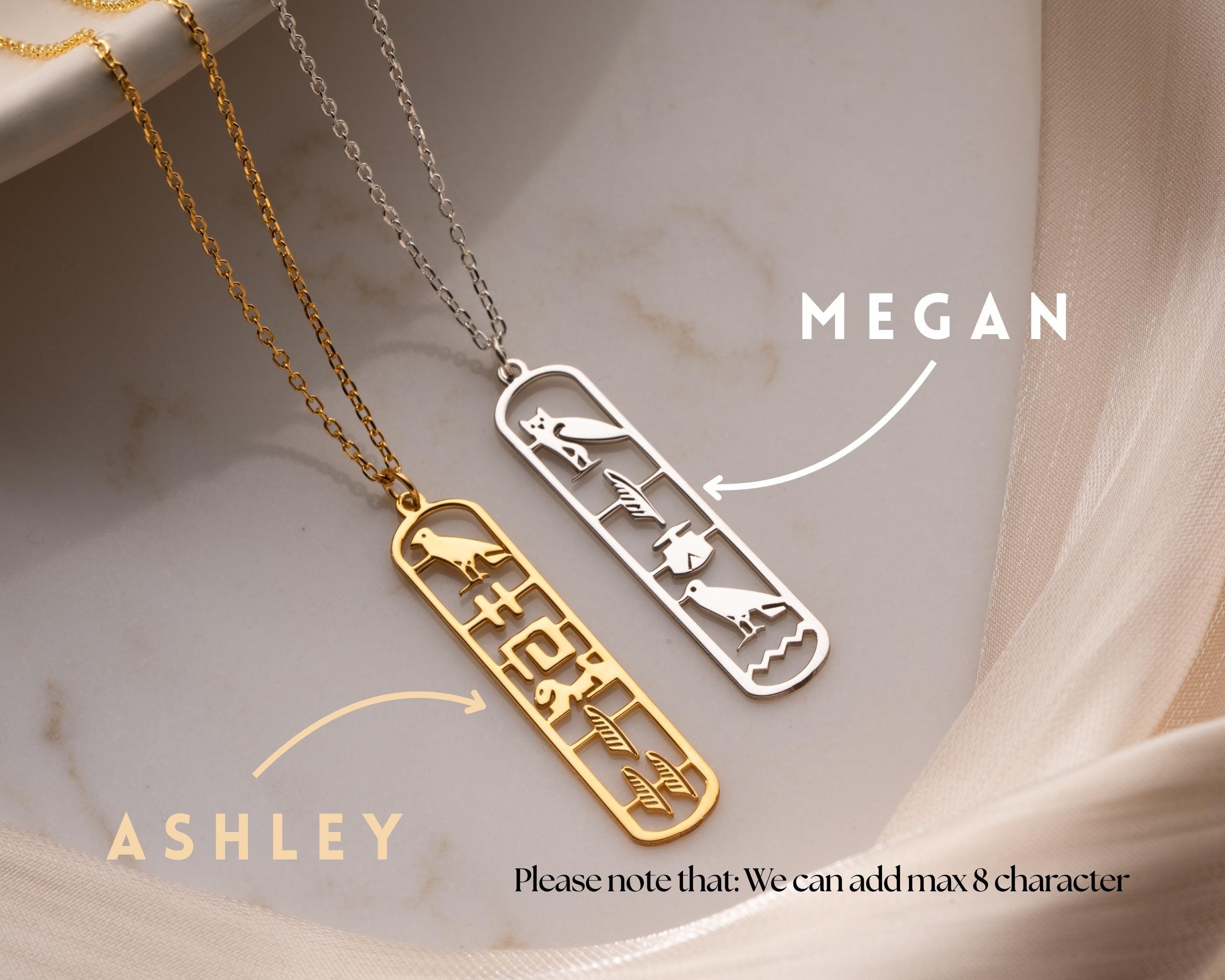 Silver Egyptian Hieroglyphics Name Necklace Vintage Sterling - Main Image