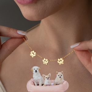 Silver Paw Print Name Necklace Personalized Tiny Dog Cat Paw Necklace Engraved Name Necklace for Multiple Pets Keepsake Pet Memorial Jewelry