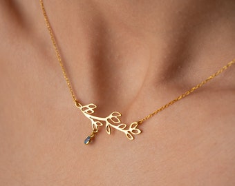 Personalisierte Stammbaum Halskette: Gold Geburtsstein Anhänger, Personalisierte Mutter Geschenk