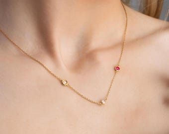 925 Silver Birthstone Necklace Dainty Birthstone necklace for mom Family Birthstone Necklace Personalized Gifts for Mom