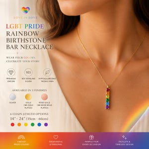 HBTQ Pride Rainbow Birthstone Halsband, 925 Silver Lesbisk Pride Smycken, HBTQ Pride Månad Gåva, Queer Pride Rainbow Ädelsten